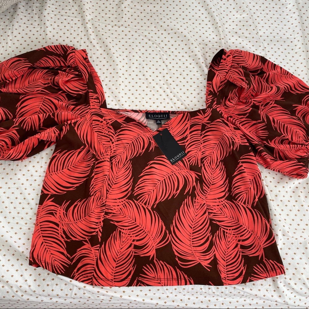 Eloquii Botanical Print Crop Blouse